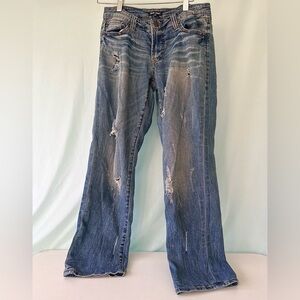 Dear John Light Blue Denim Distressed Jeans Playback Cuffed Cropped Straight Leg